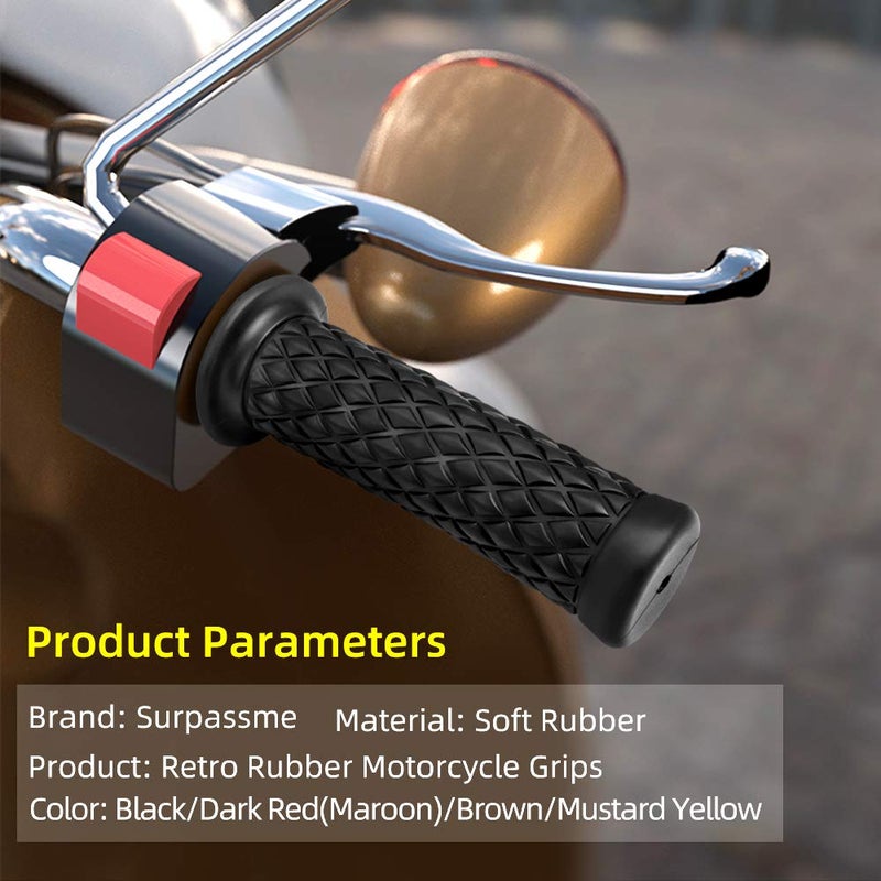 surpassme Motorcycle Grips Non Slip Rubber Bar End Thruster Grip 7/8" 22mm 24mm Motorcycle Comfort Hand Handlebar Grip Thruster Grip (Black) - Image 4